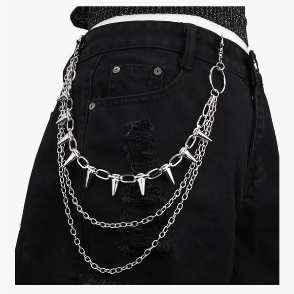 Punk Spike Jean Chain Wallet Chain Goth Silver Stainless Steel Layered Pants